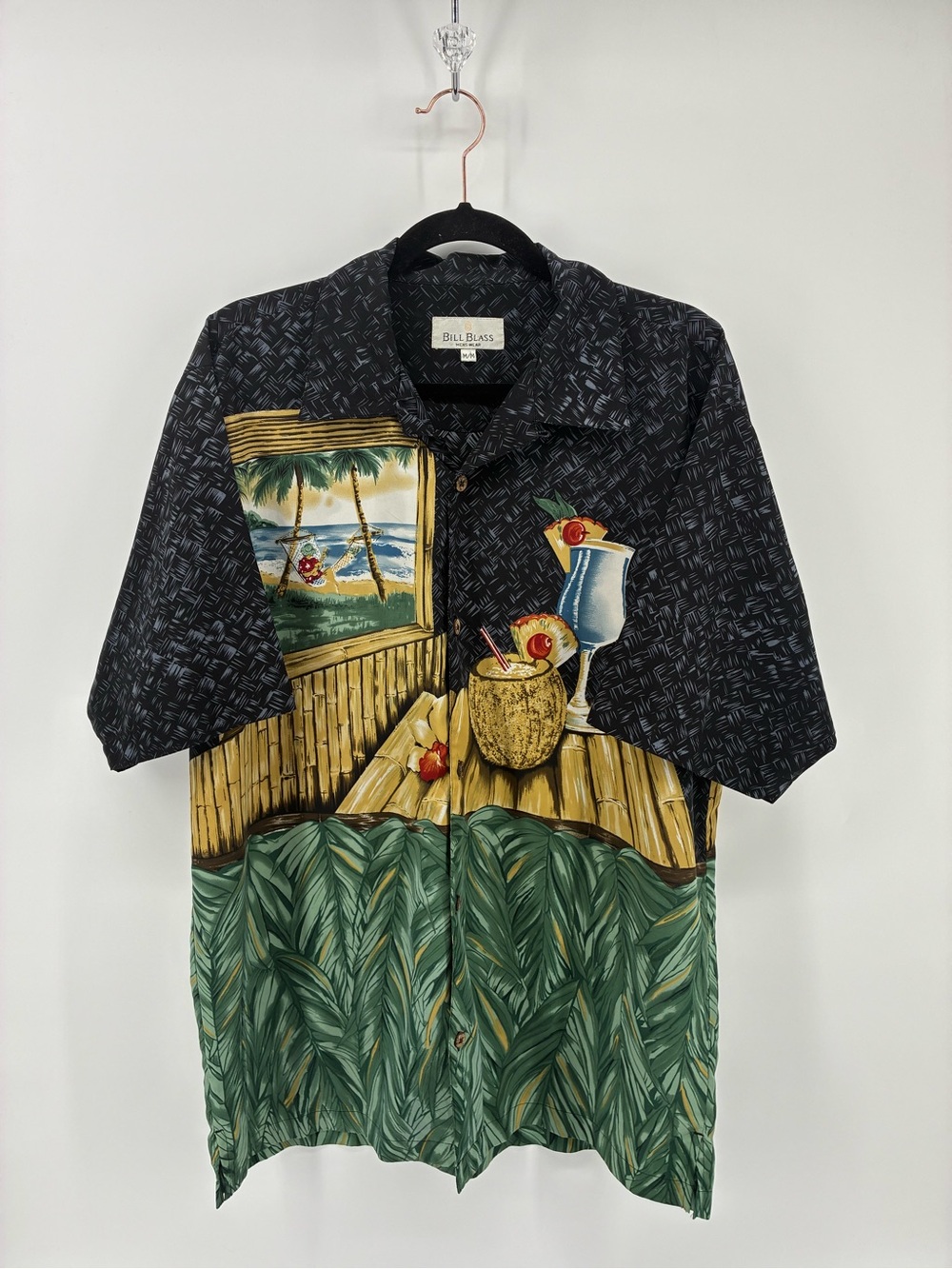 Bill Blass Black Tropical Cocktail Print Shirt